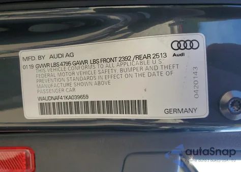 2019 Audi A4 Premium из США, поврежденный, VIN WAUDNAF41KA039659
